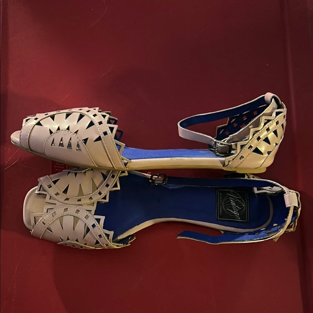 Vintage by Jeffrey Campbell Pink Sandals with Ankle Strap and Lattice Design - Picture 2 of 5